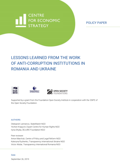 Lessons learned from the work of Anti-corruption institutions in Romania and Ukraine